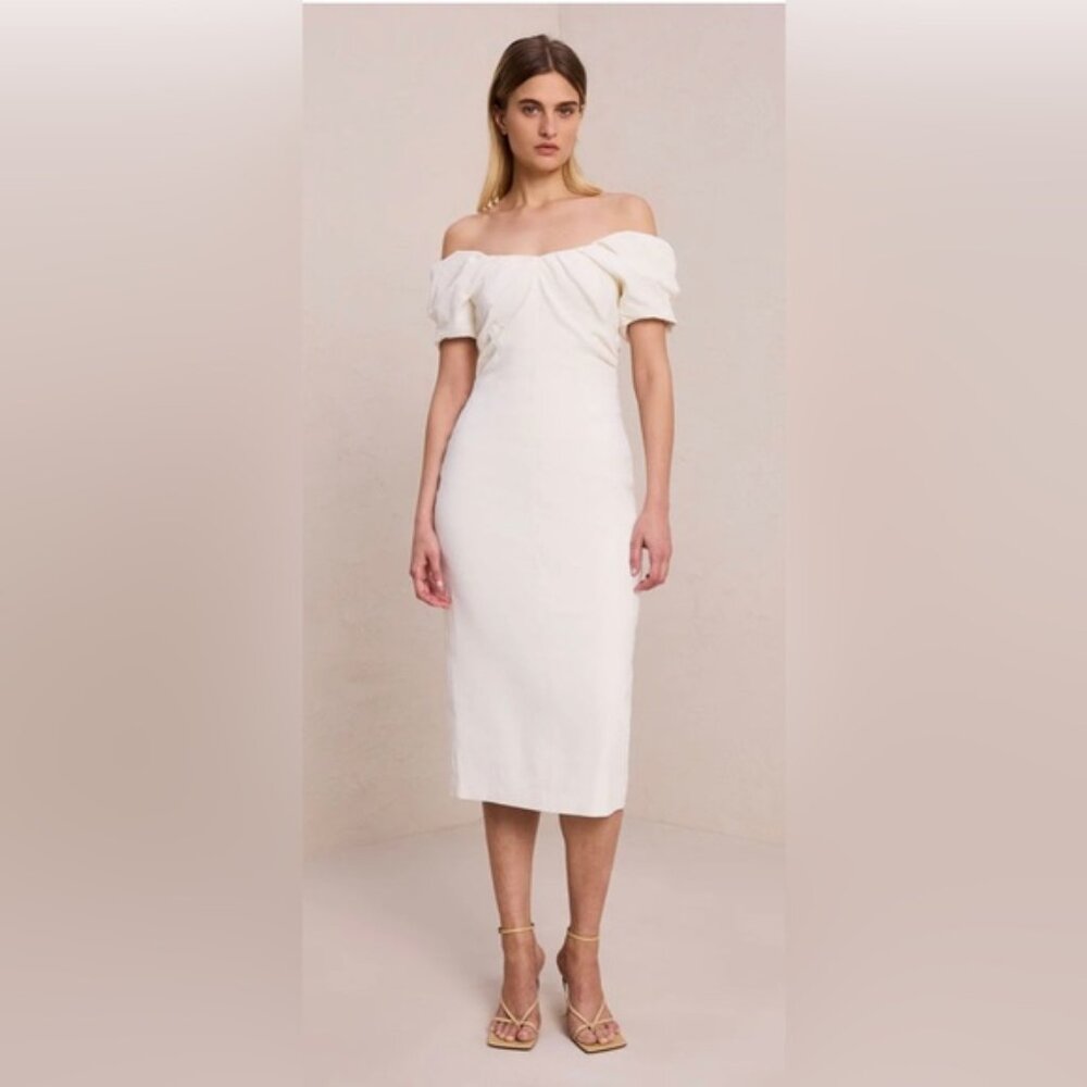 A.L.C Nora white off shoulder linen blend sheath midi dress size 0